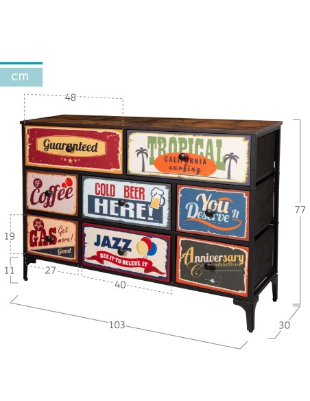 Max Home Cómoda vintage 8 gavetas design retro tecido 103x30x77 cm