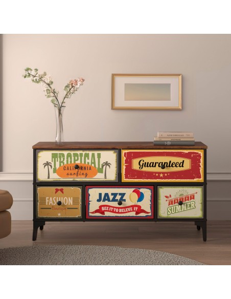 Max Home Cómoda Vintage 5 gavetas design retro tecido 103x30x56 cm