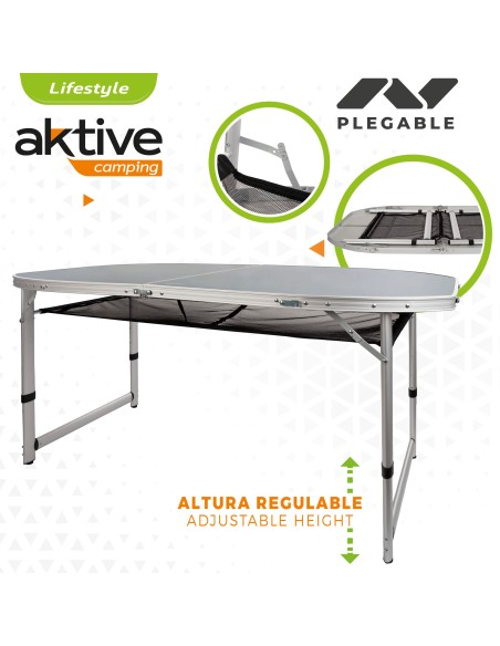 Mesa de camping dobrável de altura ajustável com rede