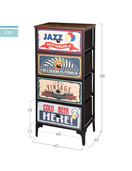 Max Home Cómoda Vintage 4 gavetas design retro tecido 45x30x98 cm