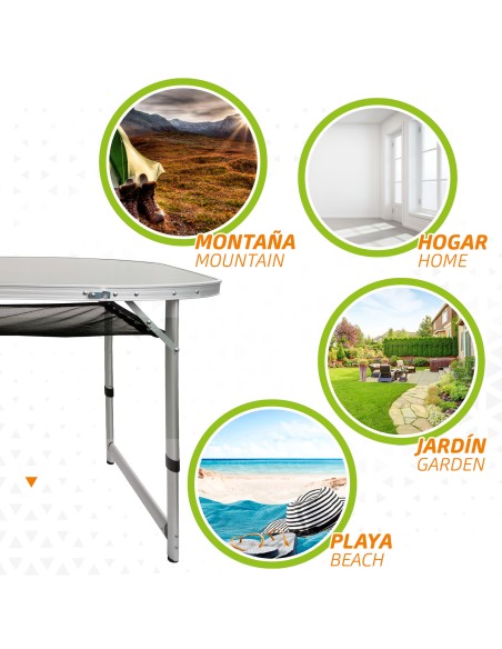 Mesa de camping dobrável de altura ajustável com rede