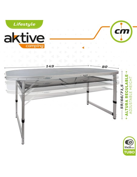 Mesa de camping dobrável de altura ajustável com rede