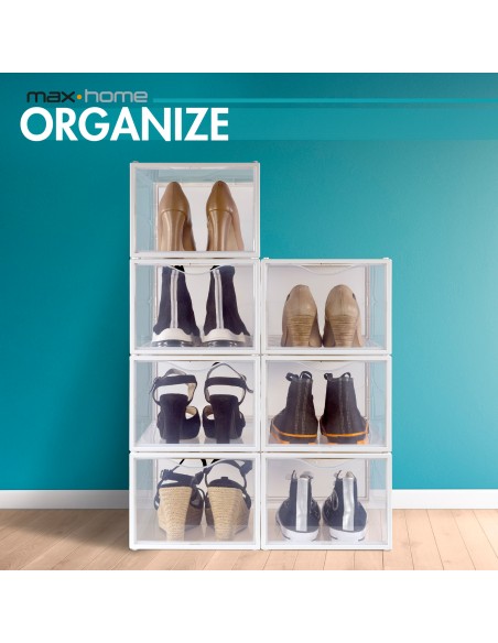 Max Home Pacote com 6 caixas de sapatos transparentes, empilháveis e anti-inclinação ap. Frente T.46