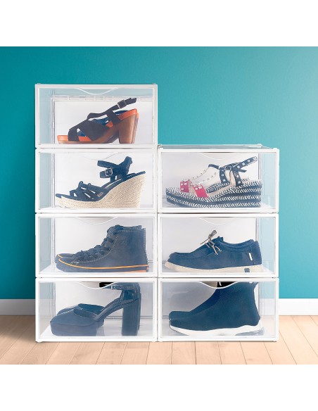 Max Home Pacote com 6 caixas de sapatos transparentes, empilháveis e anti-inclinação ap. lado T.46