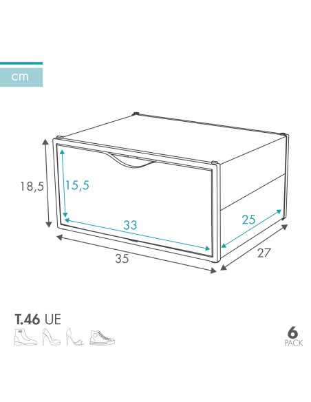 Max Home Pacote com 6 caixas de sapatos transparentes, empilháveis e anti-inclinação ap. lado T.46
