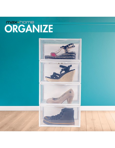 Max Home Pacote com 6 caixas de sapatos transparentes, empilháveis e anti-inclinação ap. lado T.46