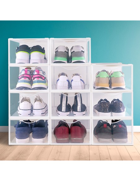 Max Home Pack 12 caixas de sapatos transparentes, empilháveis e anti-pontas T.44