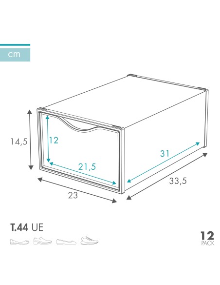 Max Home Pack 12 caixas de sapatos transparentes, empilháveis e anti-pontas T.44