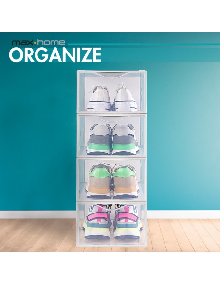 Max Home Pack 12 caixas de sapatos transparentes, empilháveis e anti-pontas T.44