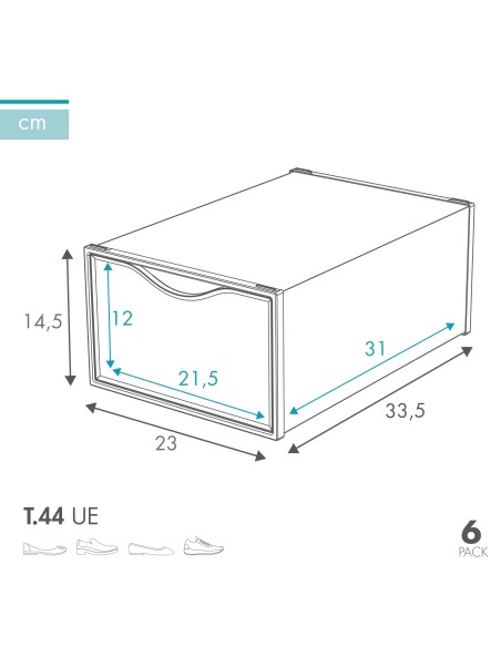 Max Home Pack 6 caixas de sapatos transparentes, empilháveis e anti-pontas T.44
