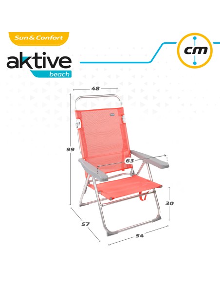 Pack de 2 cadeiras de praia dobráveis + guarda-sol com 8 varas de 180 cm cor coral