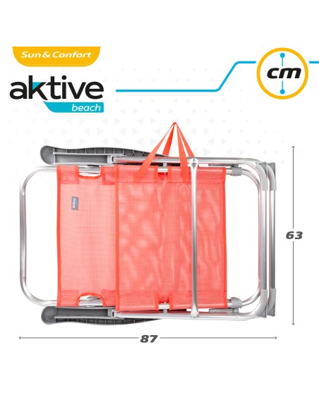 Pack de 2 cadeiras de praia dobráveis + guarda-sol com 8 varas de 180 cm cor coral