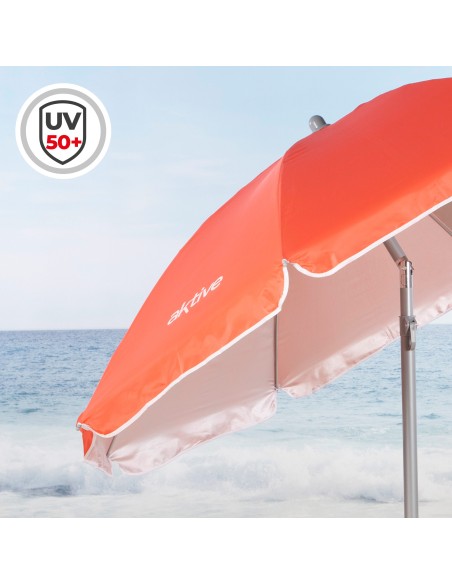 Pack de 2 cadeiras de praia dobráveis + guarda-sol com 8 varas de 180 cm cor coral