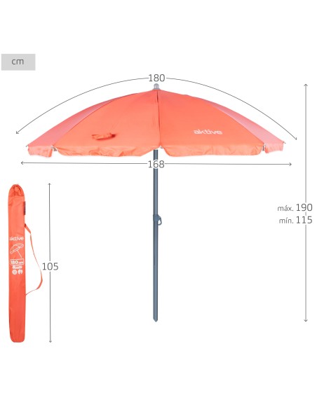 Pack de 2 cadeiras de praia dobráveis + guarda-sol com 8 varas de 180 cm cor coral
