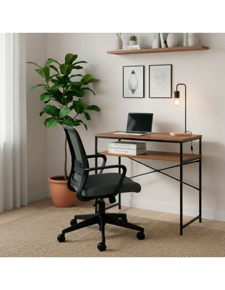 Max Home Secretária compacta em madeira e aço 77x40x75 cm