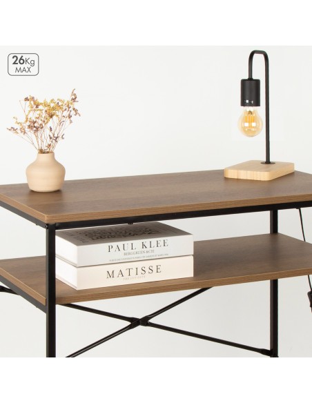 Max Home Secretária compacta em madeira e aço 77x40x75 cm