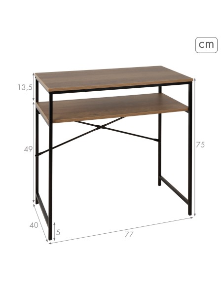 Max Home Secretária compacta em madeira e aço 77x40x75 cm