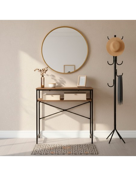 Max Home Secretária compacta em madeira e aço 77x40x75 cm