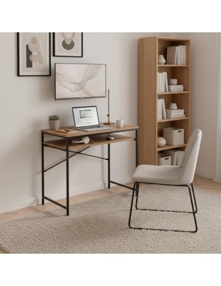 Max Home Secretária compacta em madeira e aço 77x40x75 cm