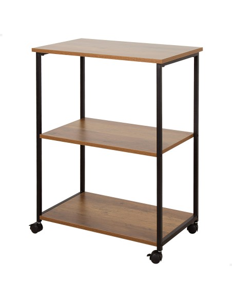 Max Home Estante de madeira com rodas 3 prateleiras 48x30x62 cm