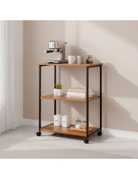 Max Home Estante de madeira com rodas 3 prateleiras 48x30x62 cm