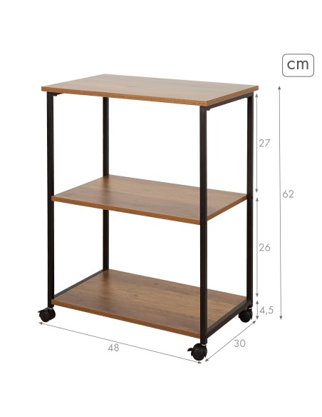 Max Home Estante de madeira com rodas 3 prateleiras 48x30x62 cm