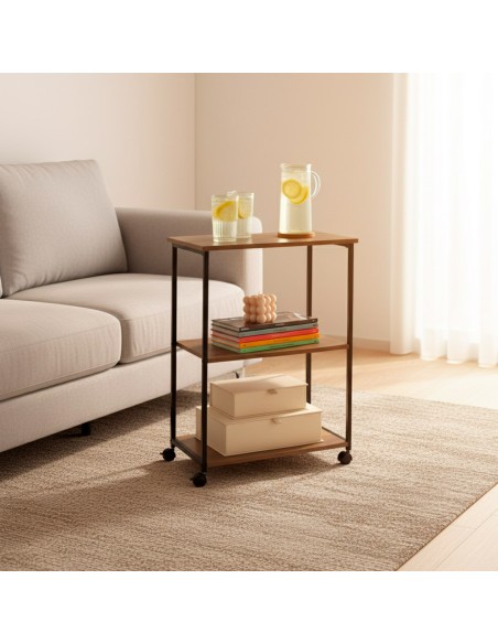 Max Home Estante de madeira com rodas 3 prateleiras 48x30x62 cm