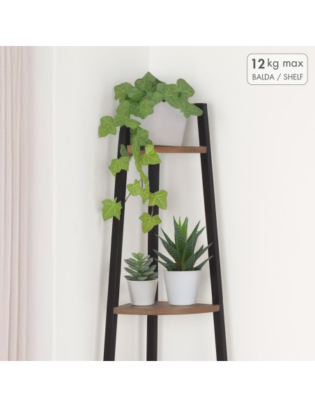 Max Home Estante fixa de madeira de canto com escada 4 prateleiras 30x30x135 cm