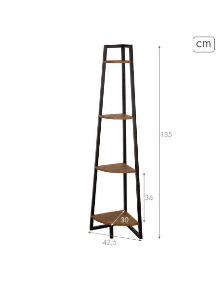 Max Home Estante fixa de madeira de canto com escada 4 prateleiras 30x30x135 cm