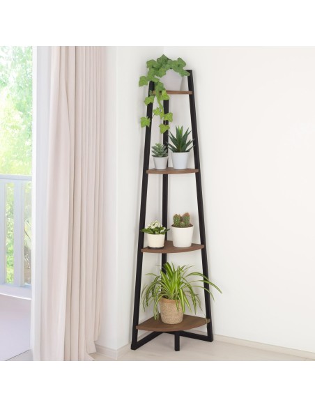 Max Home Estante fixa de madeira de canto com escada 4 prateleiras 30x30x135 cm