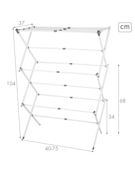 Max Home Cavalete de roupa dobrável 3 alturas 40-75x37x104 cm com barras extensíveis