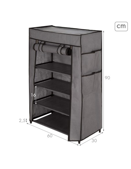 Sapateira de tecido Max Home com 5 prateleiras, 60x30x90 cm, com bolsos laterais