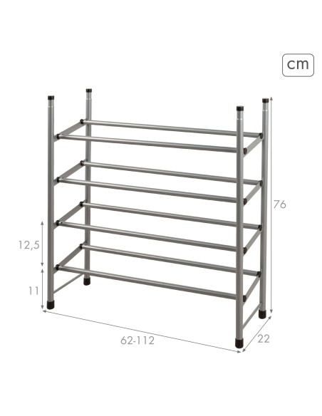 Sapateira de metal Max Home de 4 níveis 62-112x22x67 cm com barras extensíveis