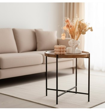 Max Home Mesa lateral redonda de madeira D41x40 cm 2