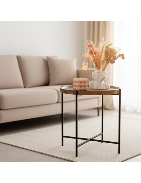 Max Home Mesa lateral redonda de madeira D41x40 cm