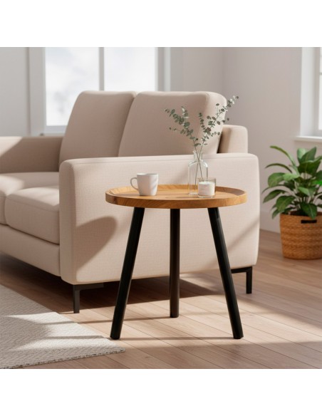 Max Home Mesa lateral redonda de madeira D38x37 cm
