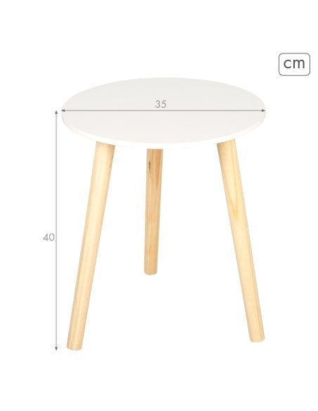 Max Home Mesa lateral redonda de madeira branca  D35x40 cm