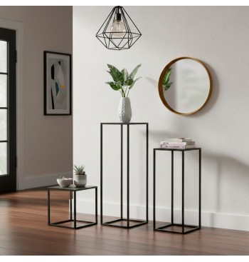 Conjunto Max Home de 3 mesas laterais de metal de várias... 2