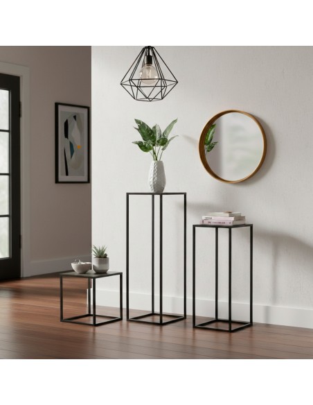 Conjunto Max Home de 3 mesas laterais de metal de várias alturas
