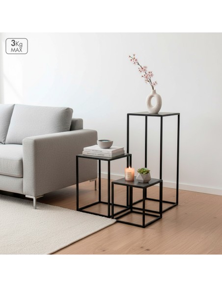 Conjunto Max Home de 3 mesas laterais de metal de várias alturas