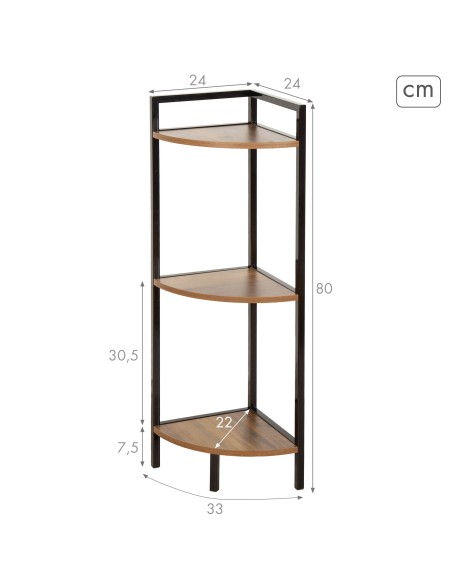 Max Home Estante fixa de canto em madeira 3 prateleiras 24x24x80 cm