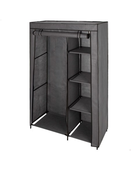Max Home Roupeiro de tecido roupeiro 4 prateleiras 1 calha 105x44x160 cm cinzento