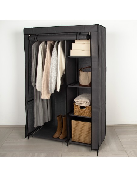 Max Home Roupeiro de tecido roupeiro 4 prateleiras 1 calha 105x44x160 cm cinzento