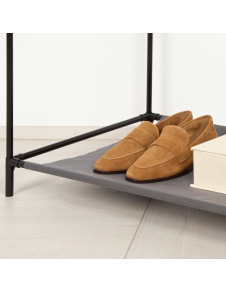 Max Home Roupeiro de tecido roupeiro 4 prateleiras 1 calha 105x44x160 cm cinzento