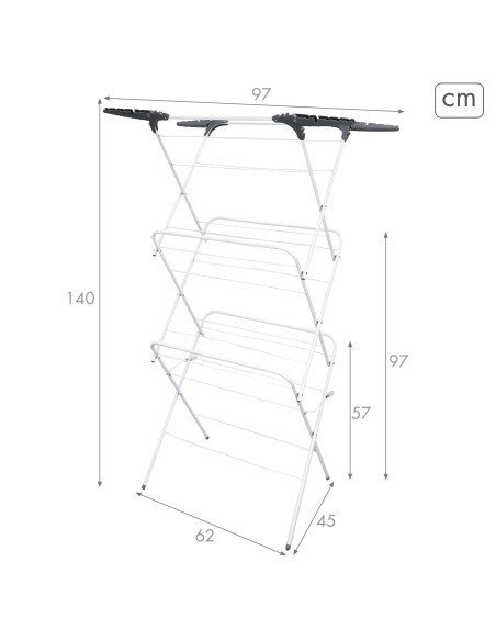 Max Home Cavalete de roupa dobrável de 3 alturas 61x44x138 cm com barra amovível