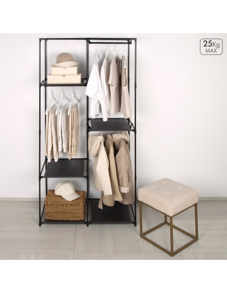 Max Home Roupeiro de tecido Roupeiro de 3 prateleiras 88x45x167 cm preto