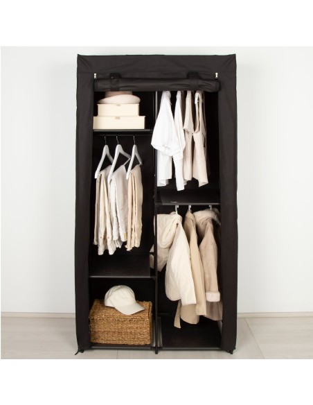 Max Home Roupeiro de tecido Roupeiro de 3 prateleiras 88x45x167 cm preto