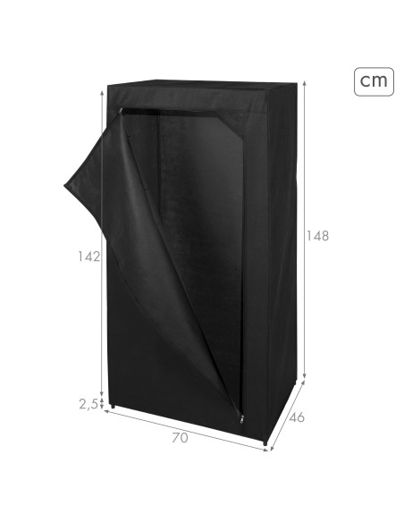 Max Home Roupeiro de tecido Roupeiro 1 varão para cabides 70x46x148 cm preto