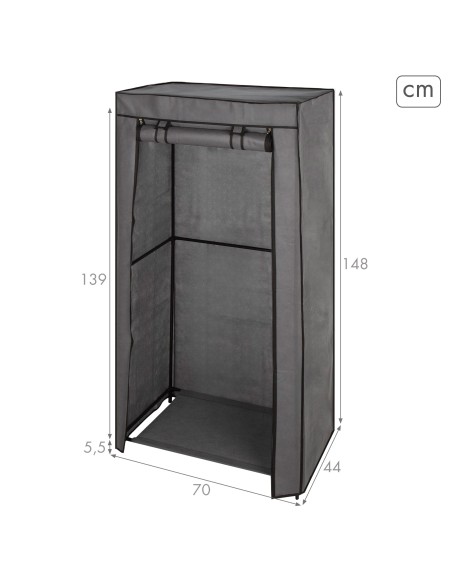 Max Home Roupeiro de tecido Roupeiro 1 varão para cabides 70x44x148 cm cinzento