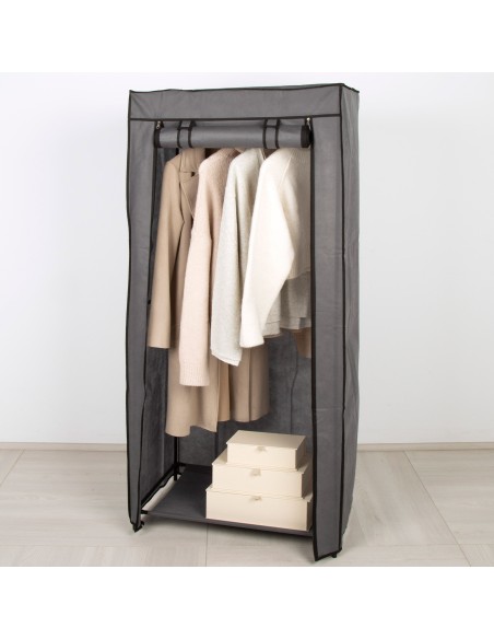 Max Home Roupeiro de tecido Roupeiro 1 varão para cabides 70x44x148 cm cinzento